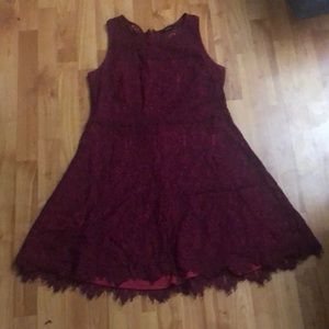 Wine red Lacey knee length dress, brand: Reitmans, size: 16.